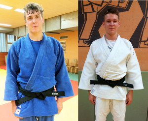 Den Schwarzen Gürtel im Judo bestanden Niklas Kern (Blauer Judogi) und Tom Junker (Weißer Judogi) beide von der DJK Aschaffenburg am letzten Freitag in Inzell. (Foto Staffa) 