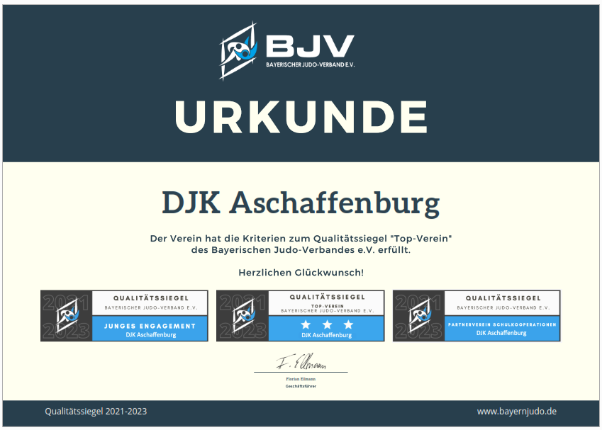 Qualitätssiegel Top-Verein 3 Sterne DJK Aschaffenburg